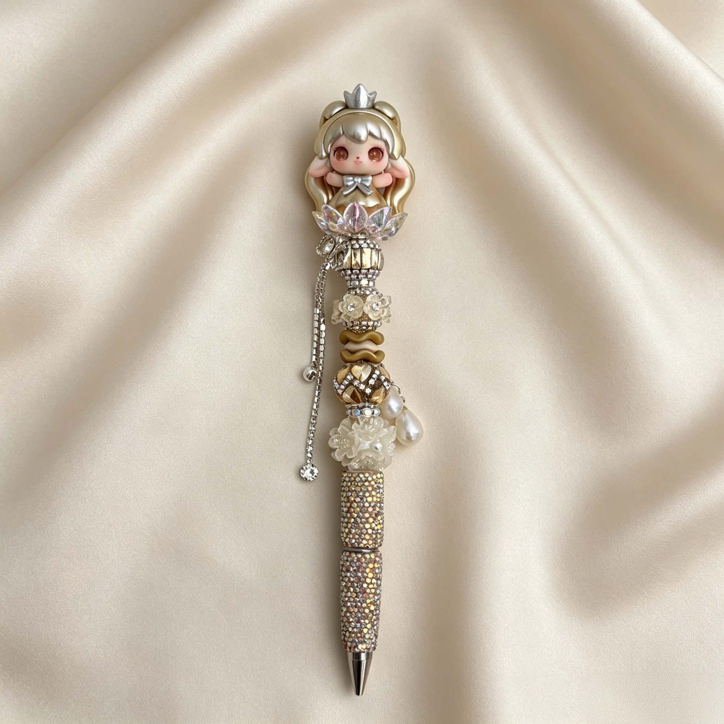 Gilded Tiara Sprite Beaded Rhinestone Handmade Pen