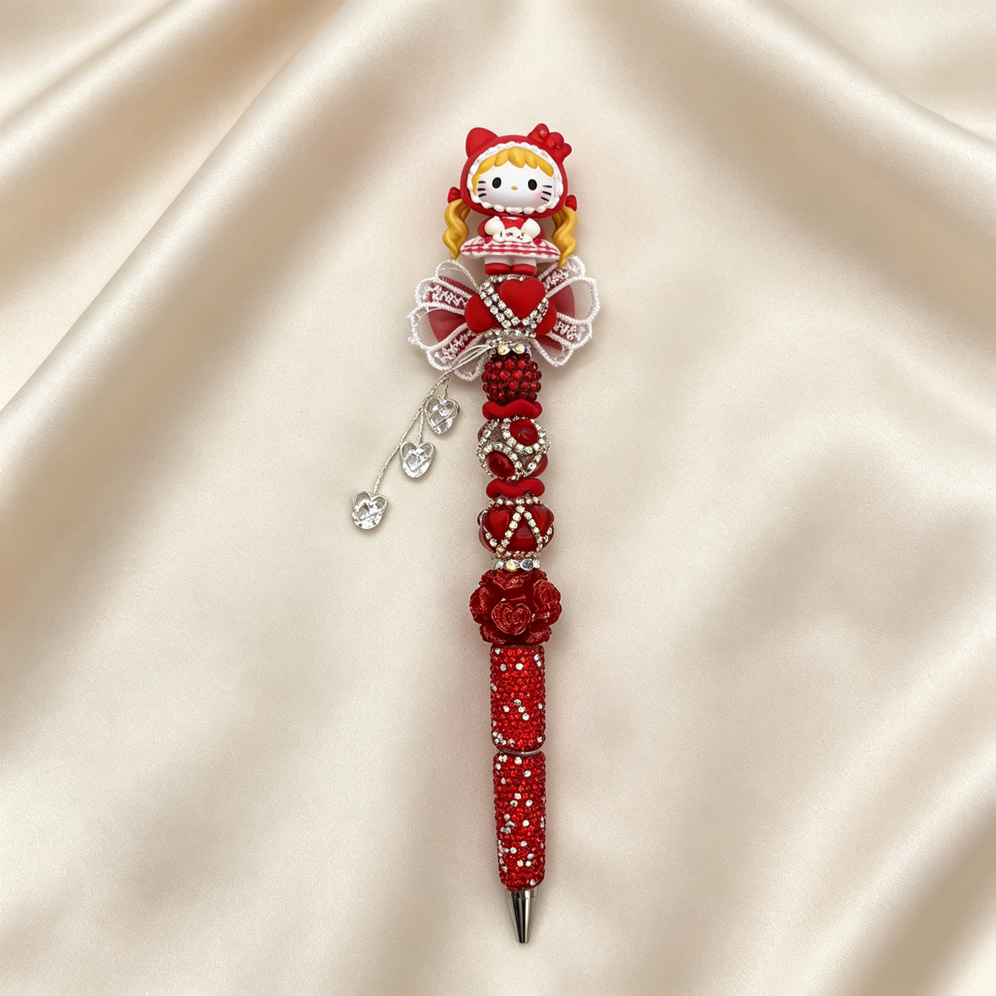 Hand Painting Kitty Beaded Rhinestone Handmade Pen
