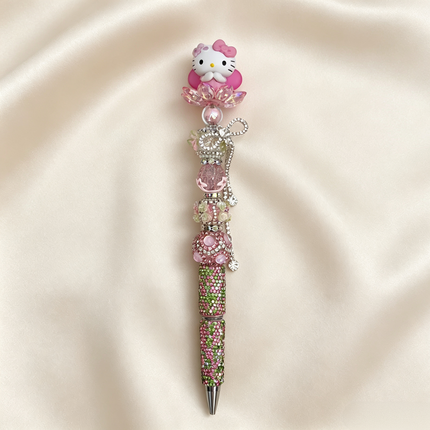 Floral Whisper Kitty Rhinestone Handmade Pen