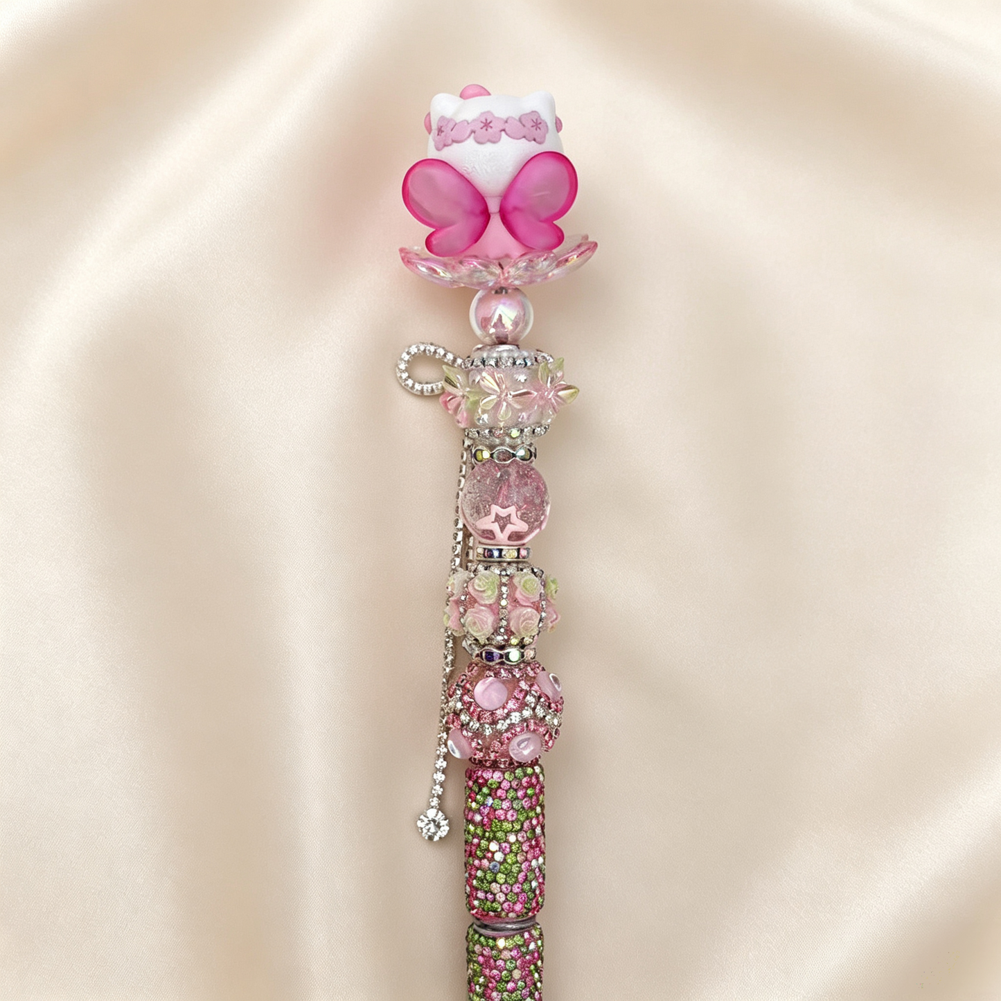 Floral Whisper Kitty Rhinestone Handmade Pen