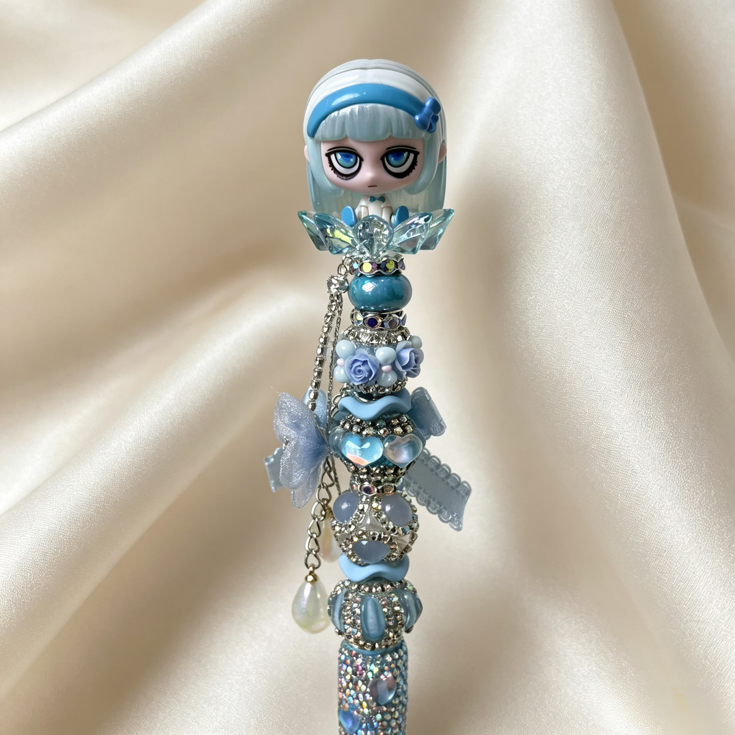 Ice Blue Kiki Beaded Rhinestone Handmade Pen