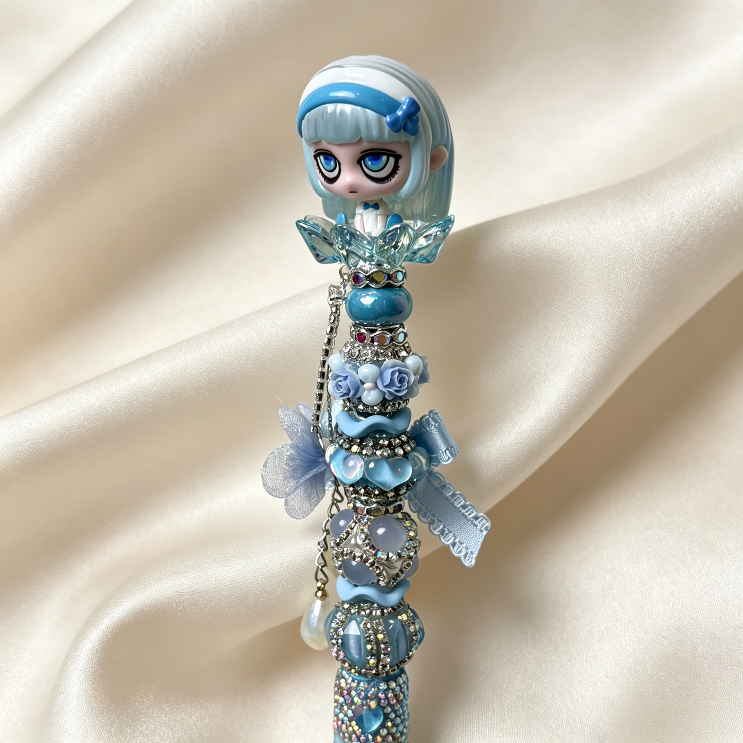 Ice Blue Kiki Beaded Rhinestone Handmade Pen