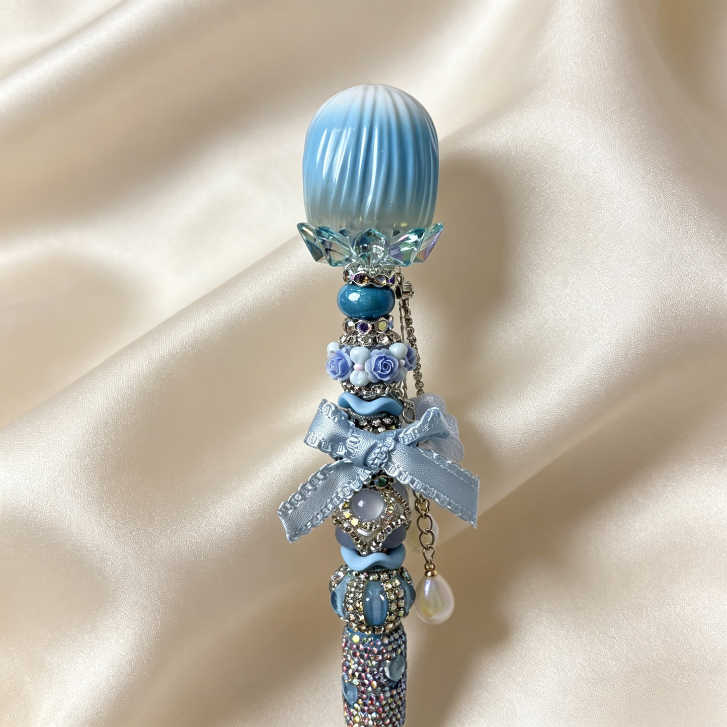 Ice Blue Kiki Beaded Rhinestone Handmade Pen