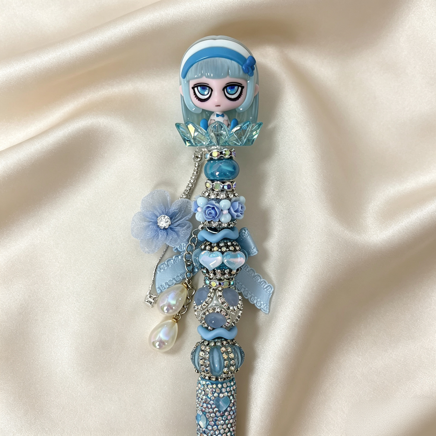 Ice Blue Kiki Beaded Rhinestone Handmade Pen