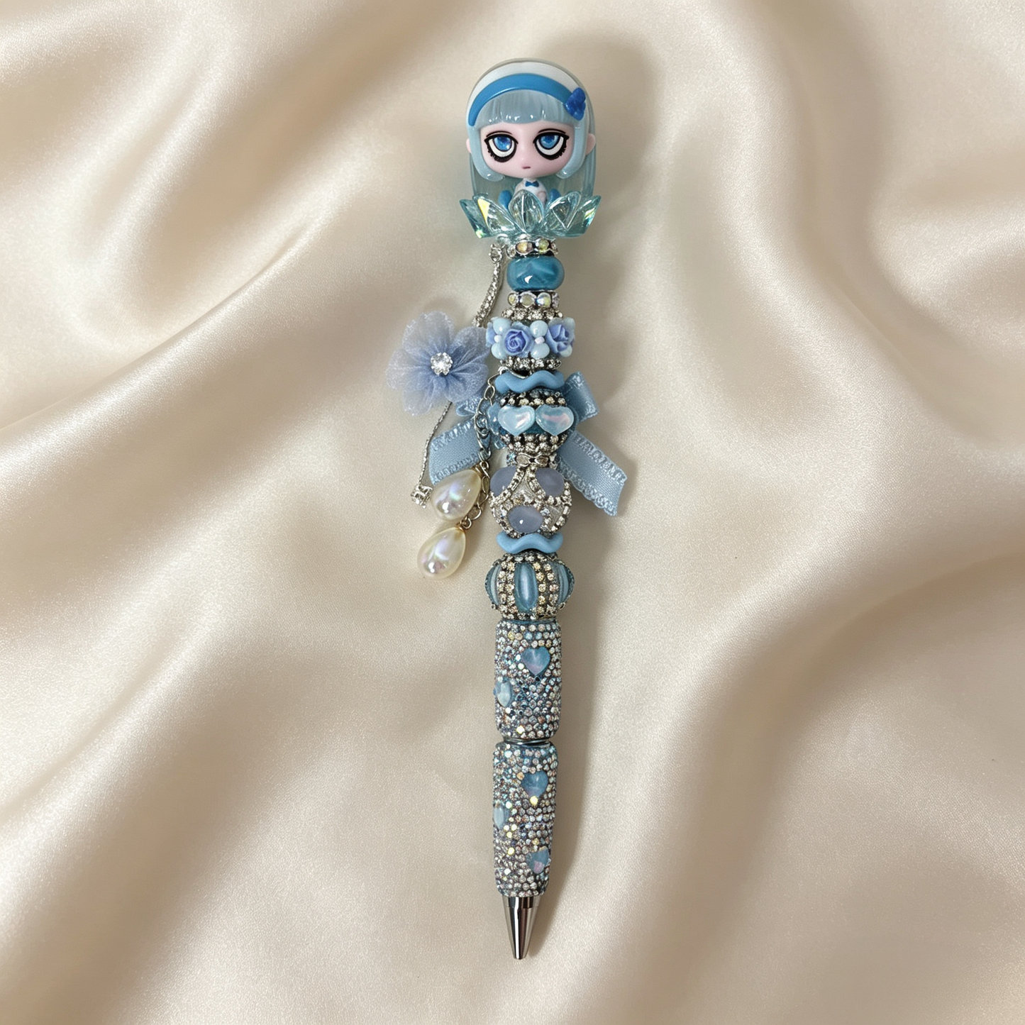 Ice Blue Kiki Beaded Rhinestone Handmade Pen