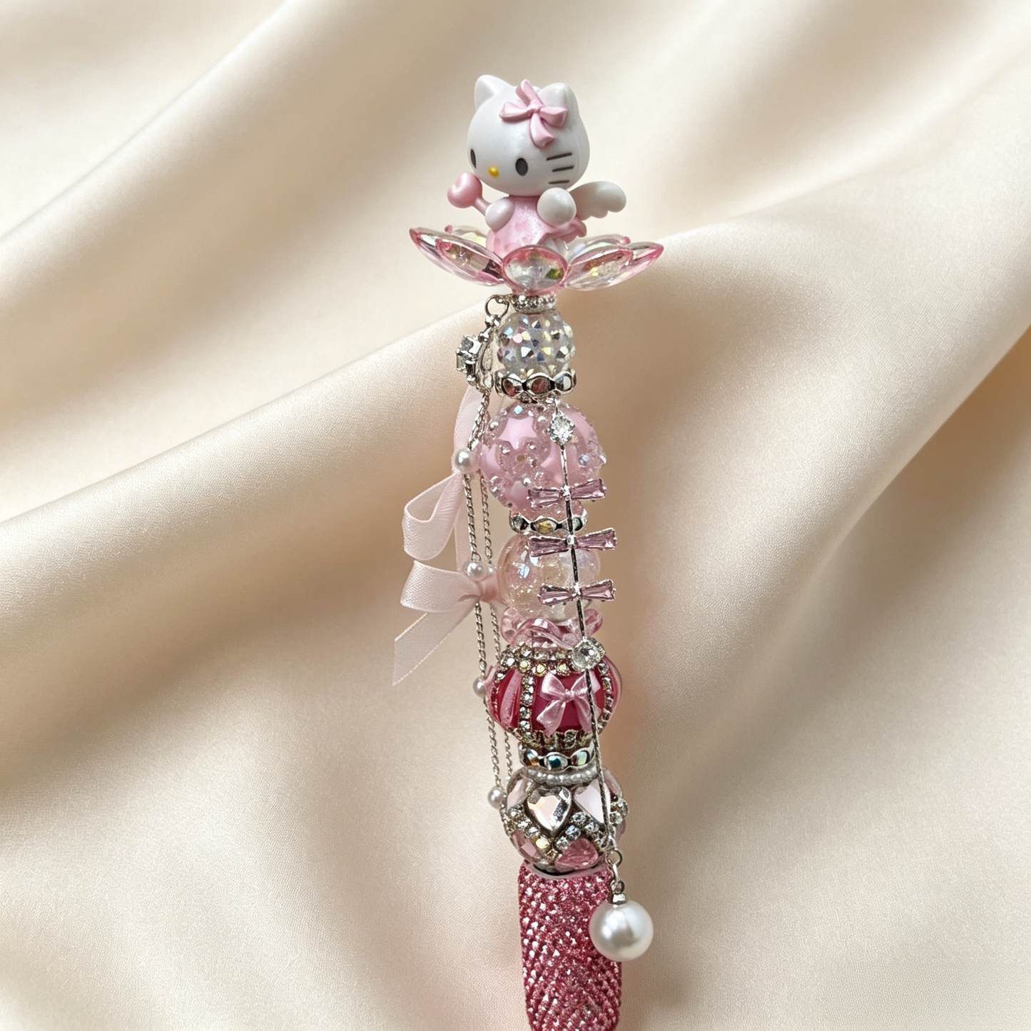 Delicate Angel Kitty Beaded Rhinestone Handmade Pen