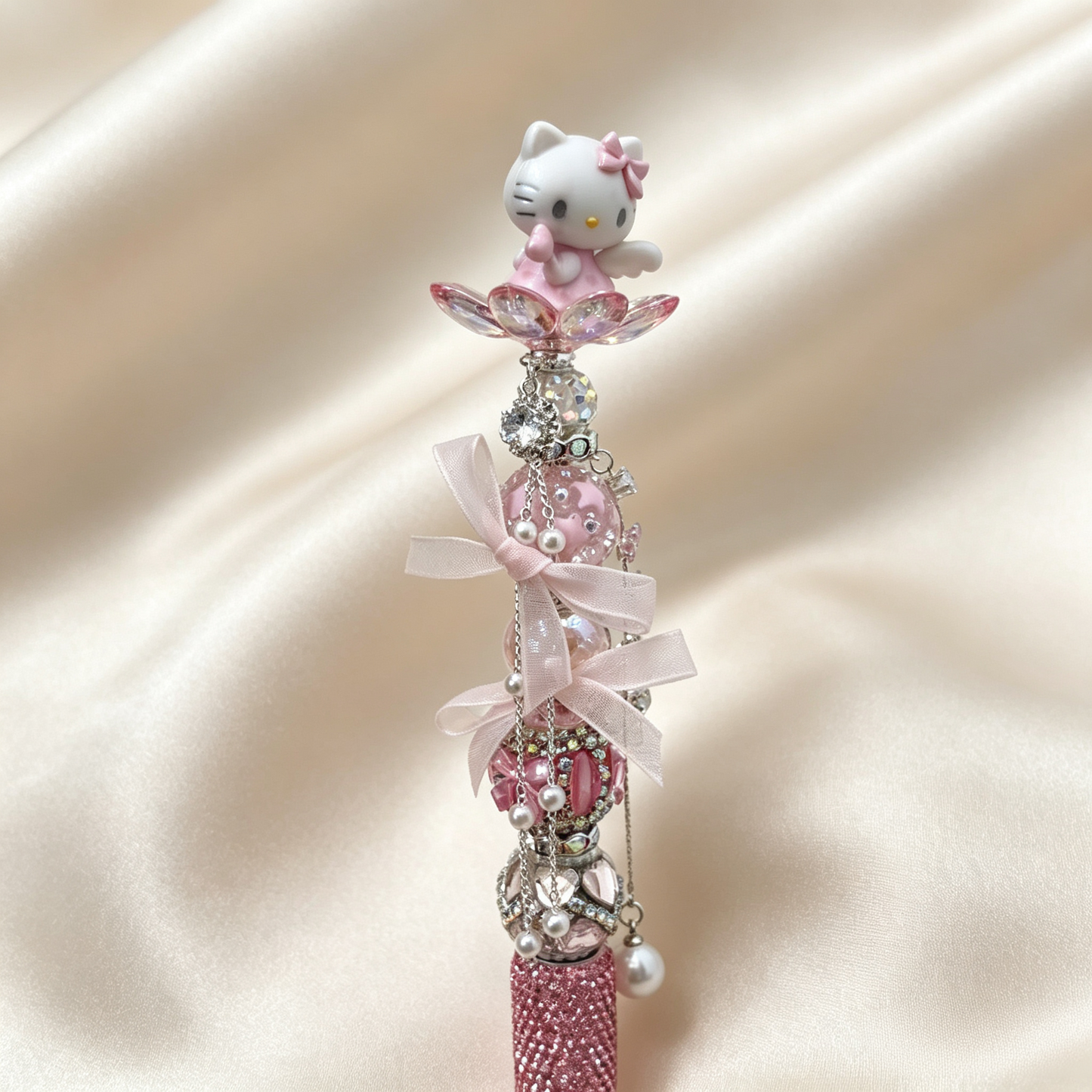 Delicate Angel Kitty Beaded Rhinestone Handmade Pen