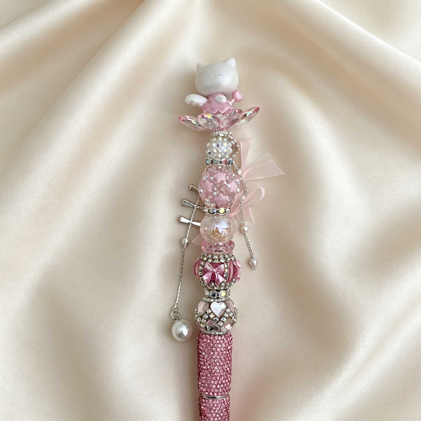 Delicate Angel Kitty Beaded Rhinestone Handmade Pen