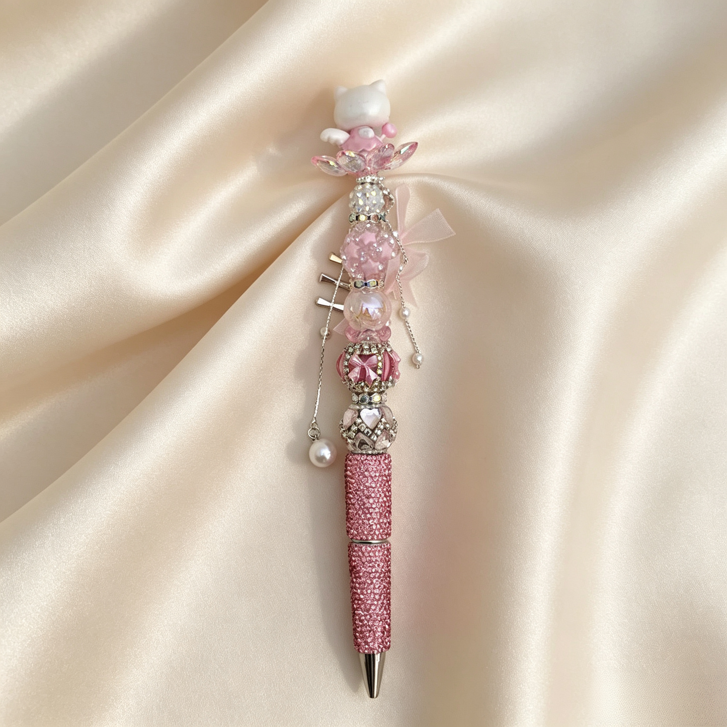 Delicate Angel Kitty Beaded Rhinestone Handmade Pen