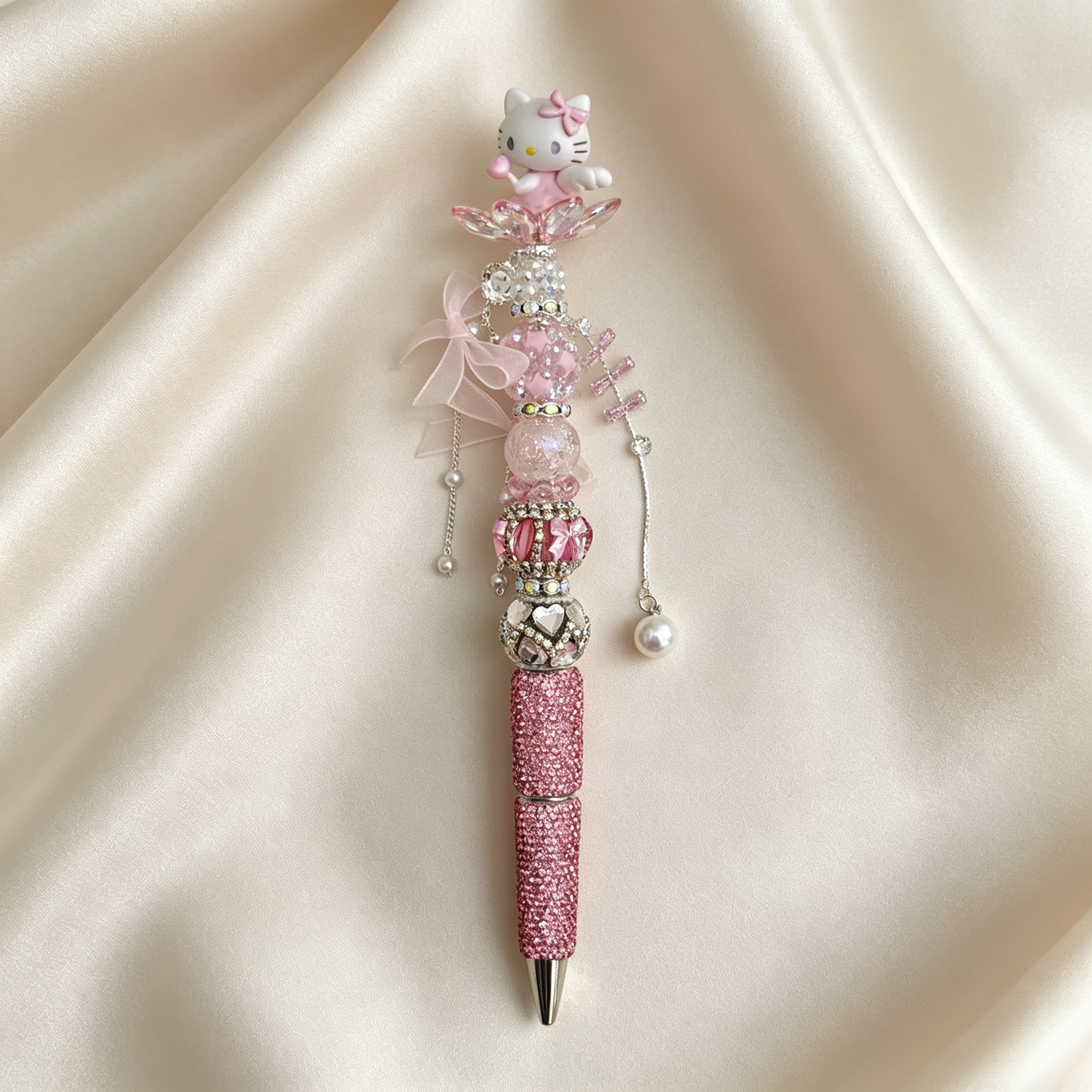 Delicate Angel Kitty Beaded Rhinestone Handmade Pen