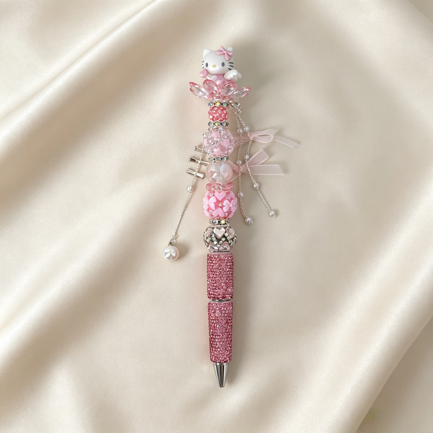Rosy Sparkle Kitty Rhinestone Handmade Pen