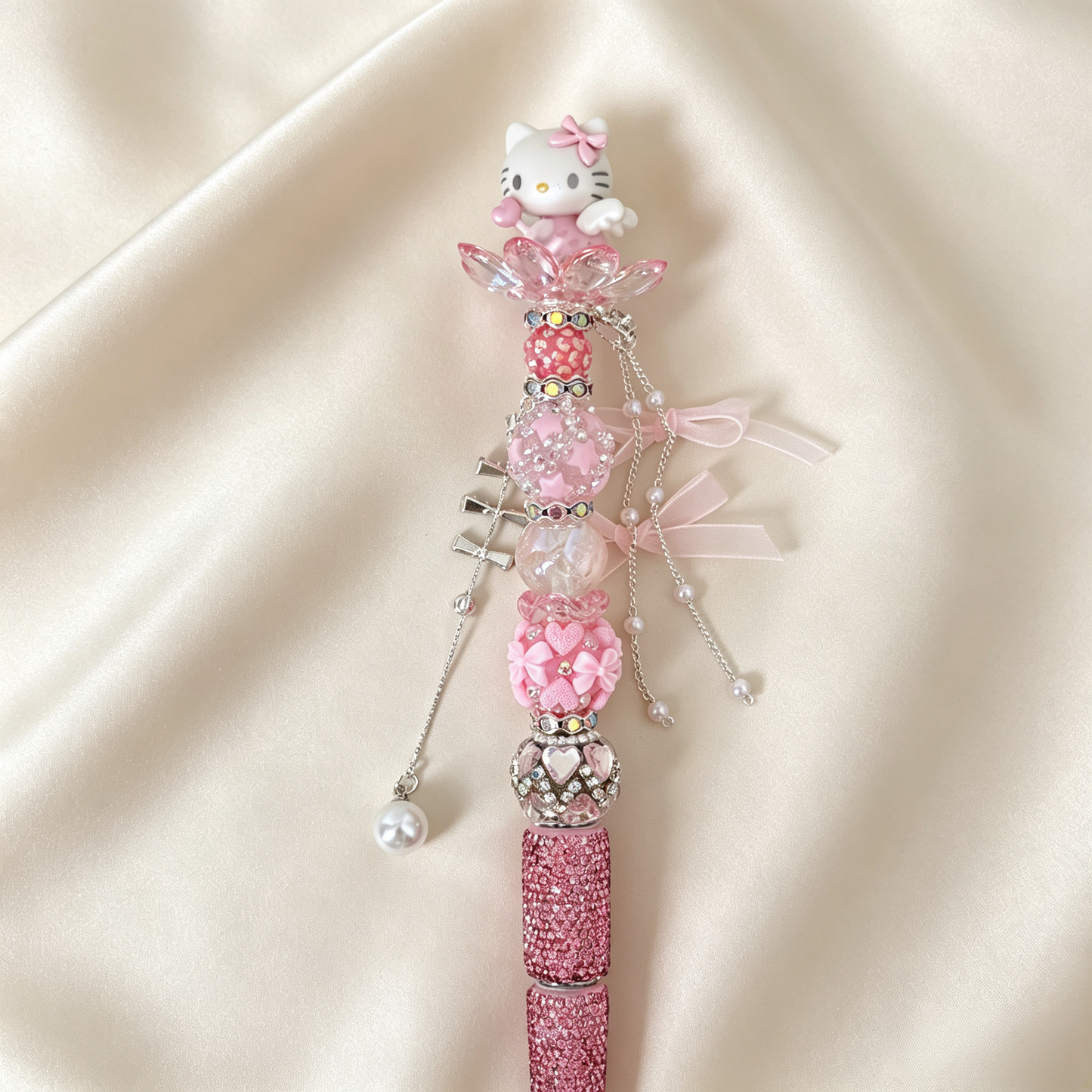 Rosy Sparkle Kitty Rhinestone Handmade Pen