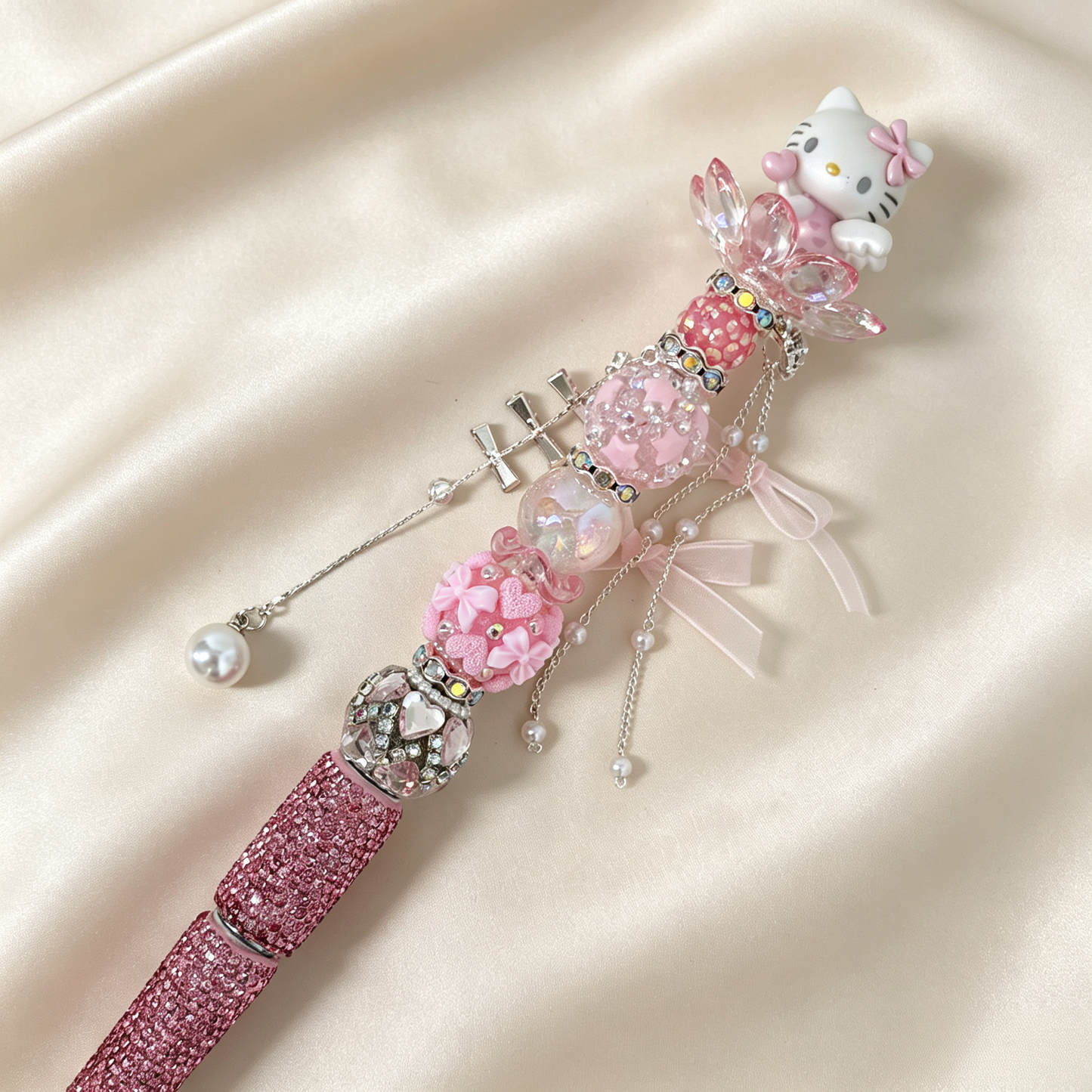 Rosy Sparkle Kitty Rhinestone Handmade Pen
