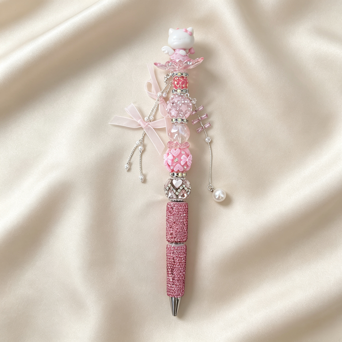 Rosy Sparkle Kitty Rhinestone Handmade Pen