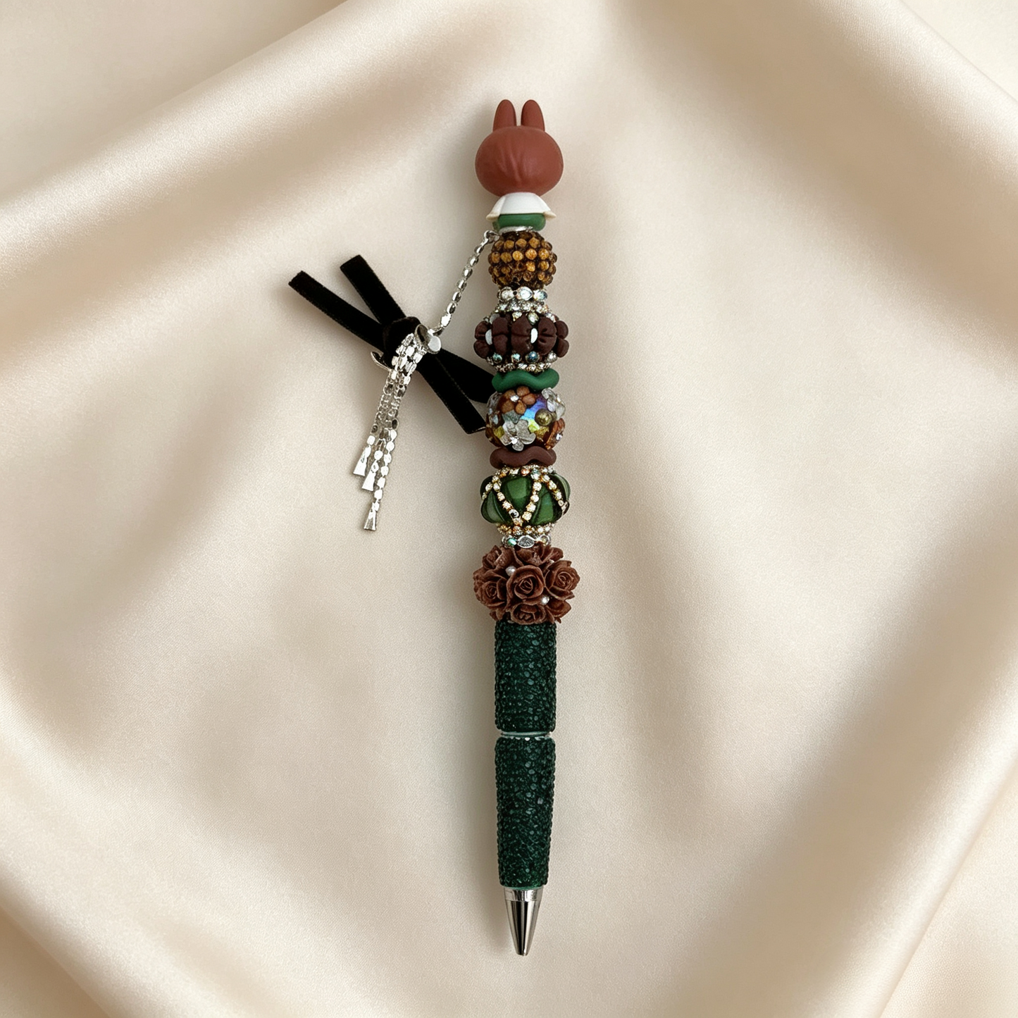 Retro Brown‑Green Monster Beaded Rhinestone Handmade Pen