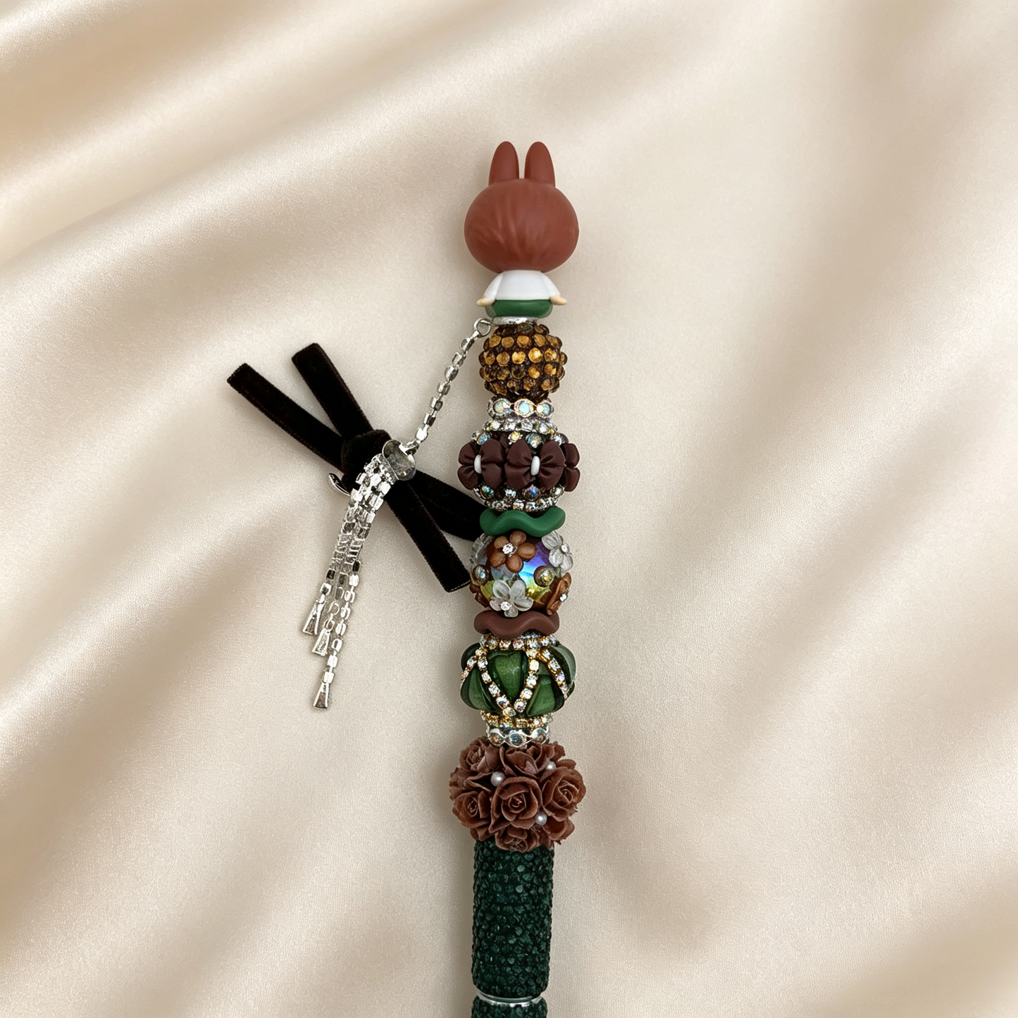 Retro Brown‑Green Monster Beaded Rhinestone Handmade Pen