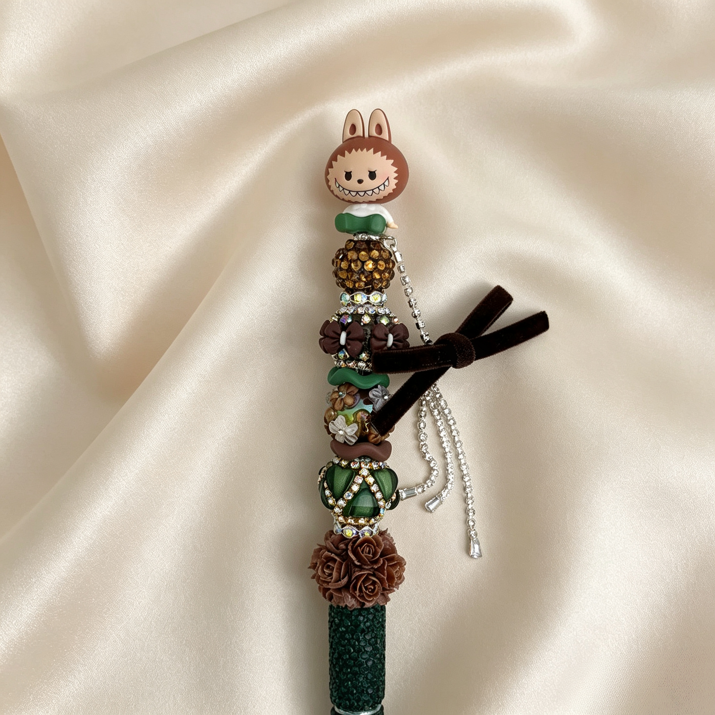 Retro Brown‑Green Monster Beaded Rhinestone Handmade Pen