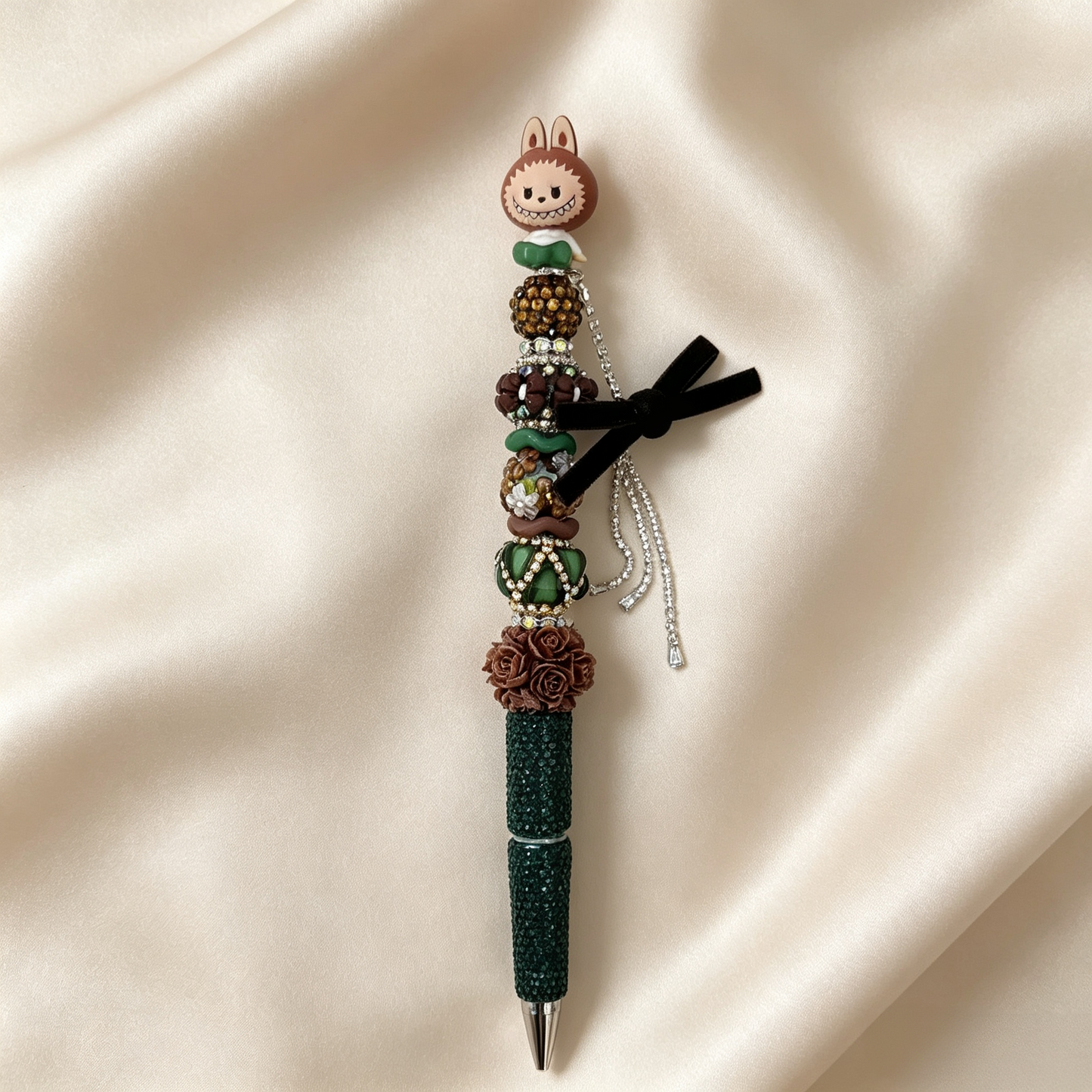 Retro Brown‑Green Monster Beaded Rhinestone Handmade Pen