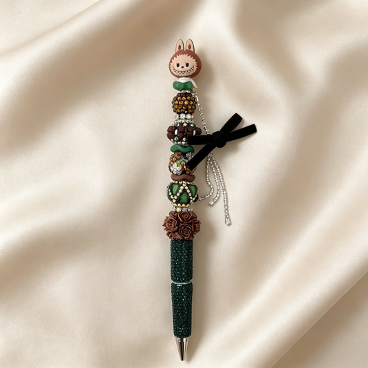 Retro Brown‑Green Monster Beaded Rhinestone Handmade Pen