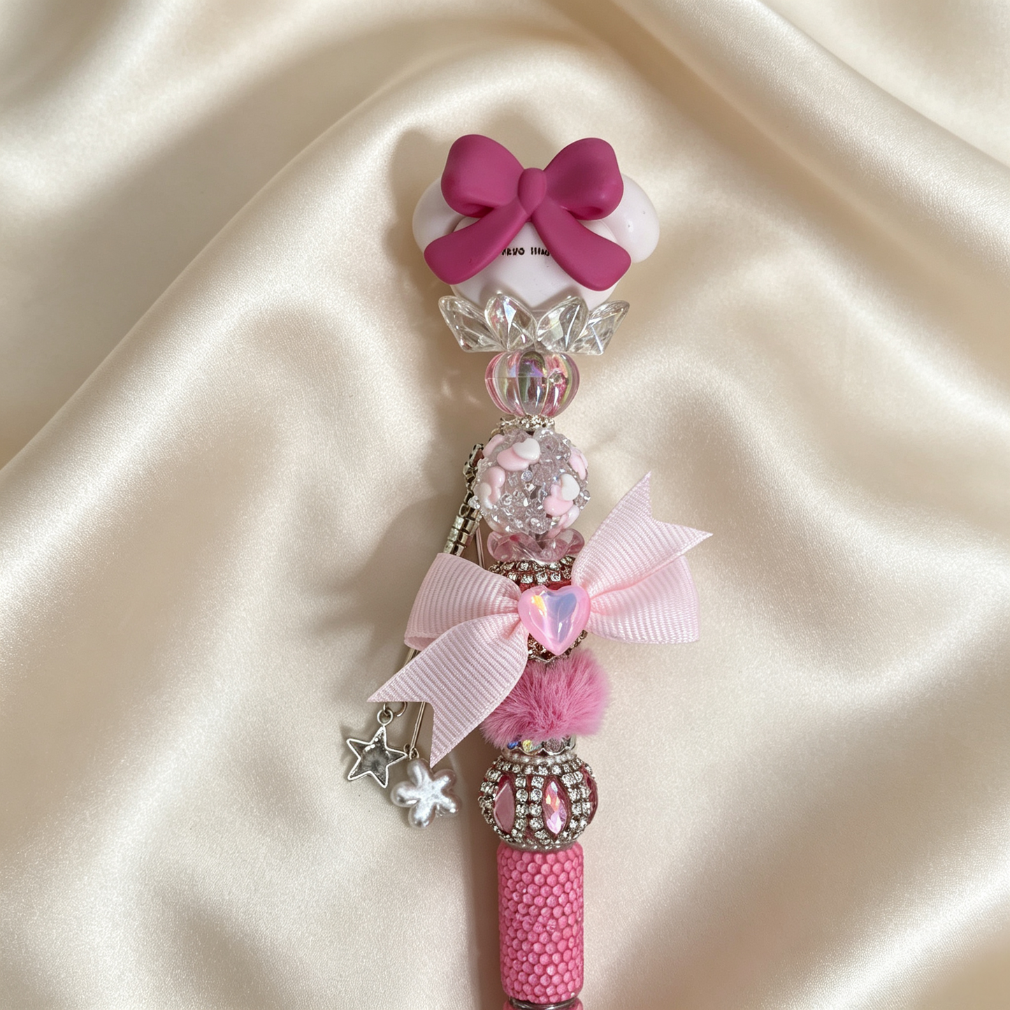 Blush Bunny Beaded Rhinestone Handmade Pen