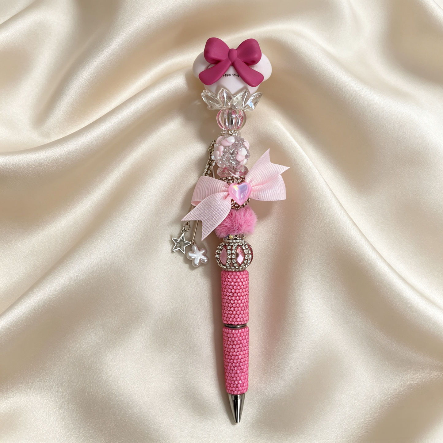 Blush Bunny Beaded Rhinestone Handmade Pen