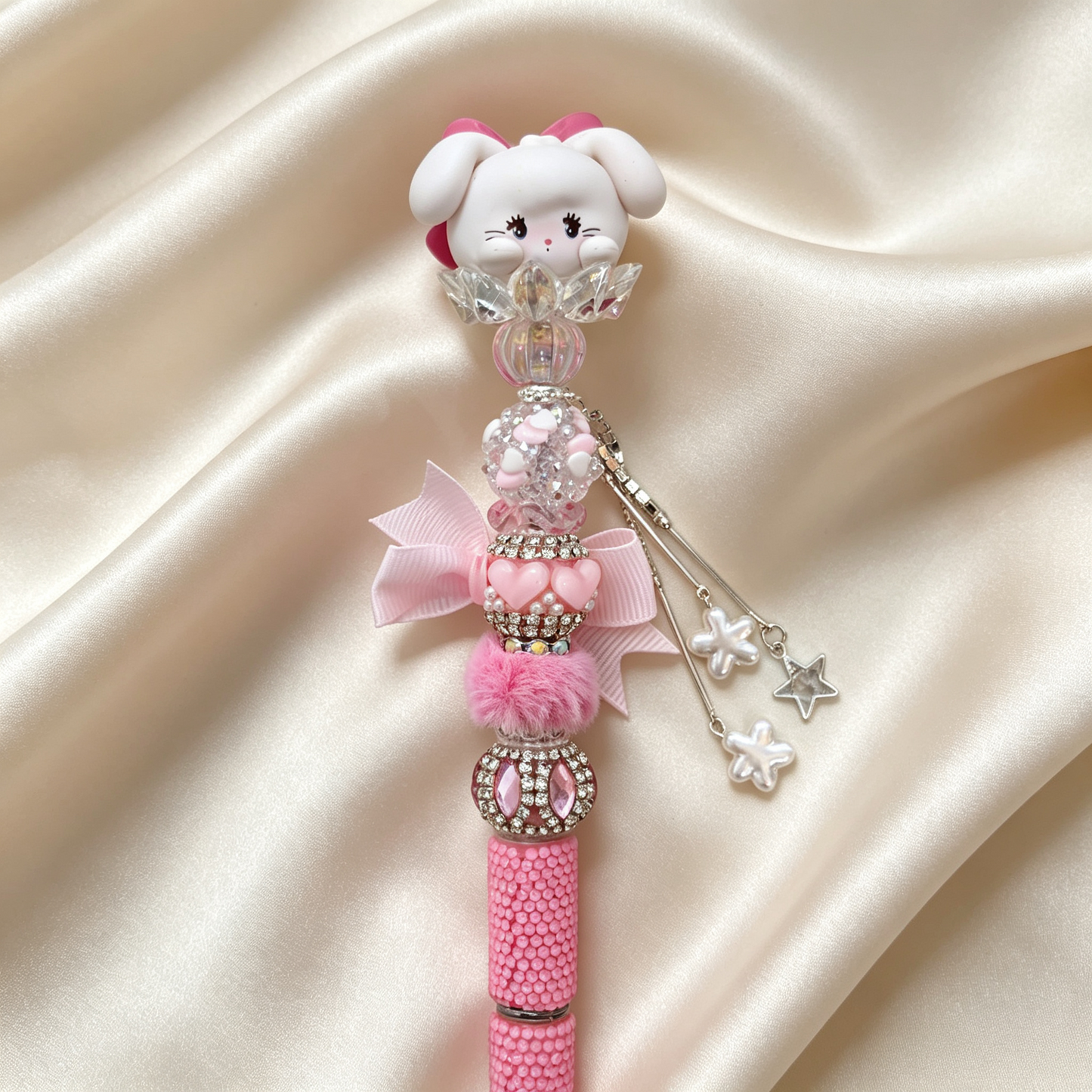 Blush Bunny Beaded Rhinestone Handmade Pen