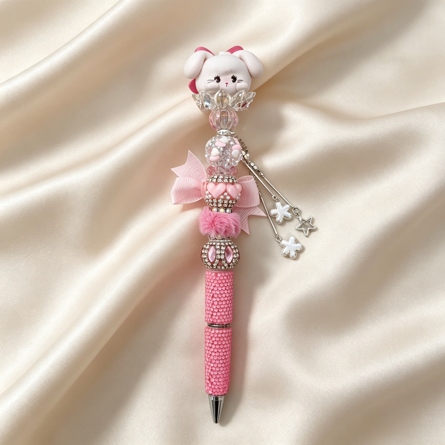 Blush Bunny Beaded Rhinestone Handmade Pen