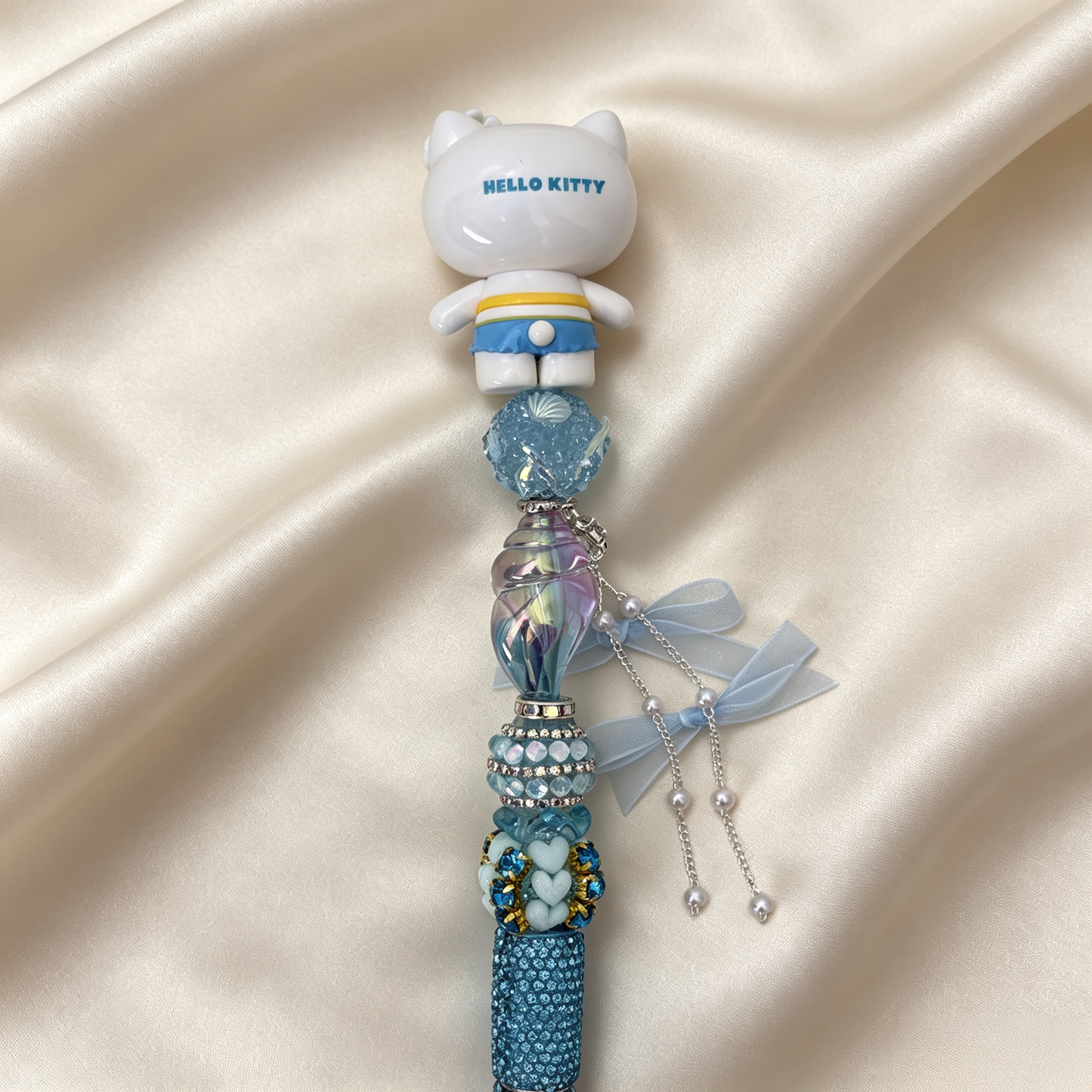 Ocean Vibe Seaside Beach Kitty Handmade Rhinestone Pen