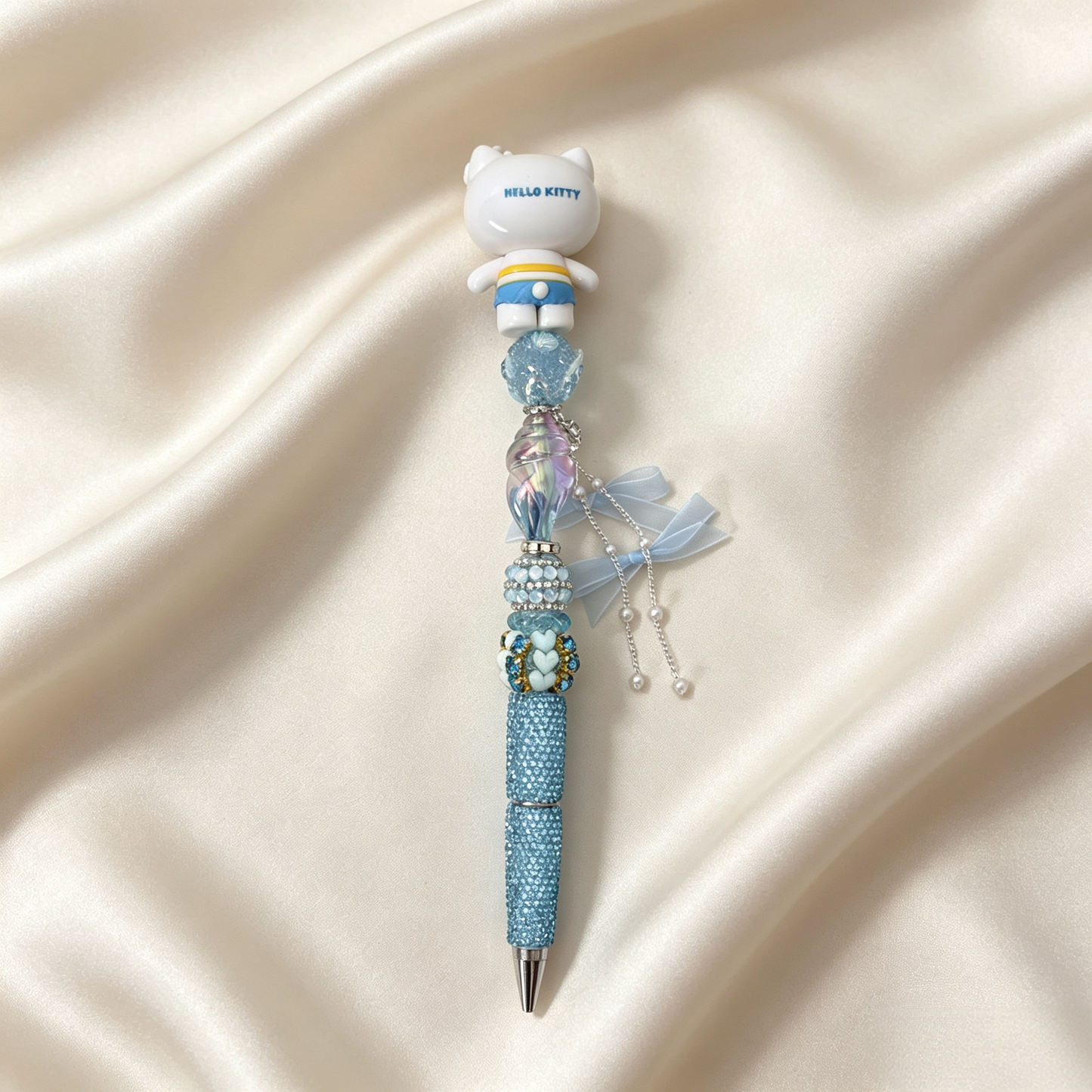 Ocean Vibe Seaside Beach Kitty Handmade Rhinestone Pen