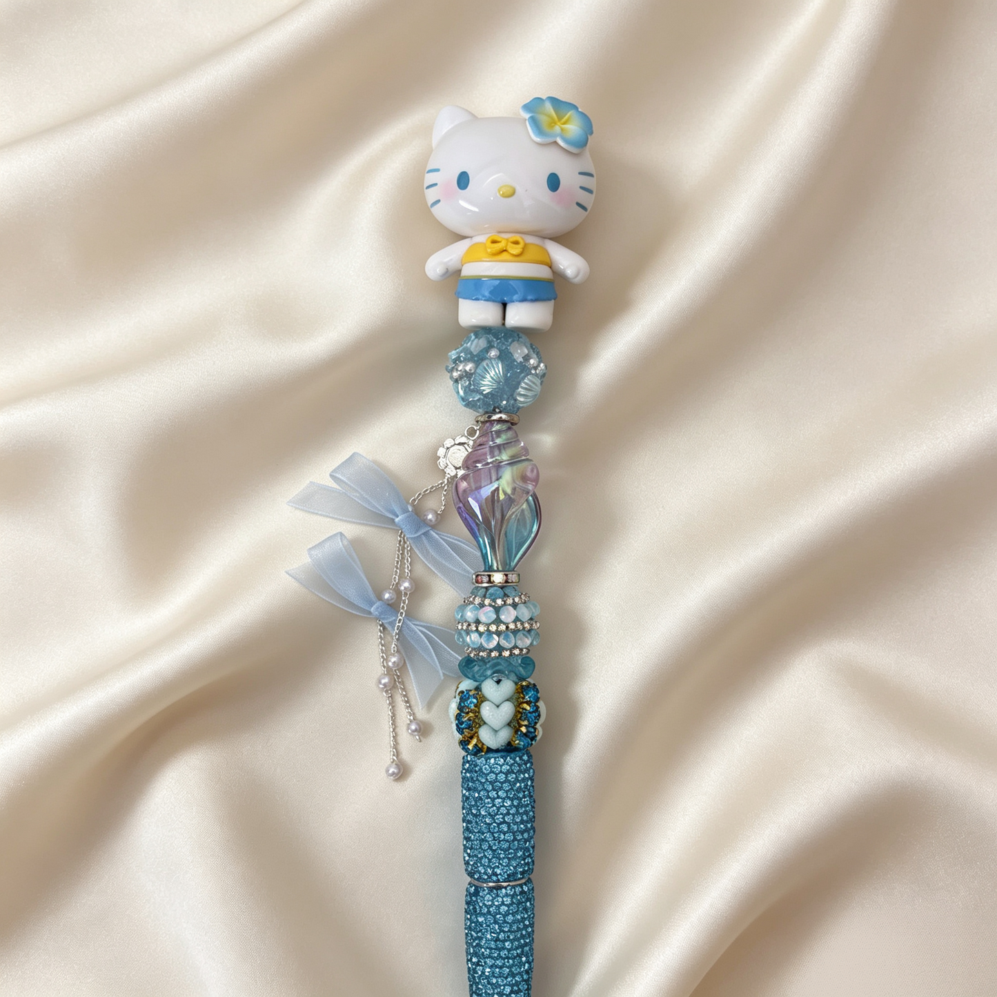 Ocean Vibe Seaside Beach Kitty Handmade Rhinestone Pen