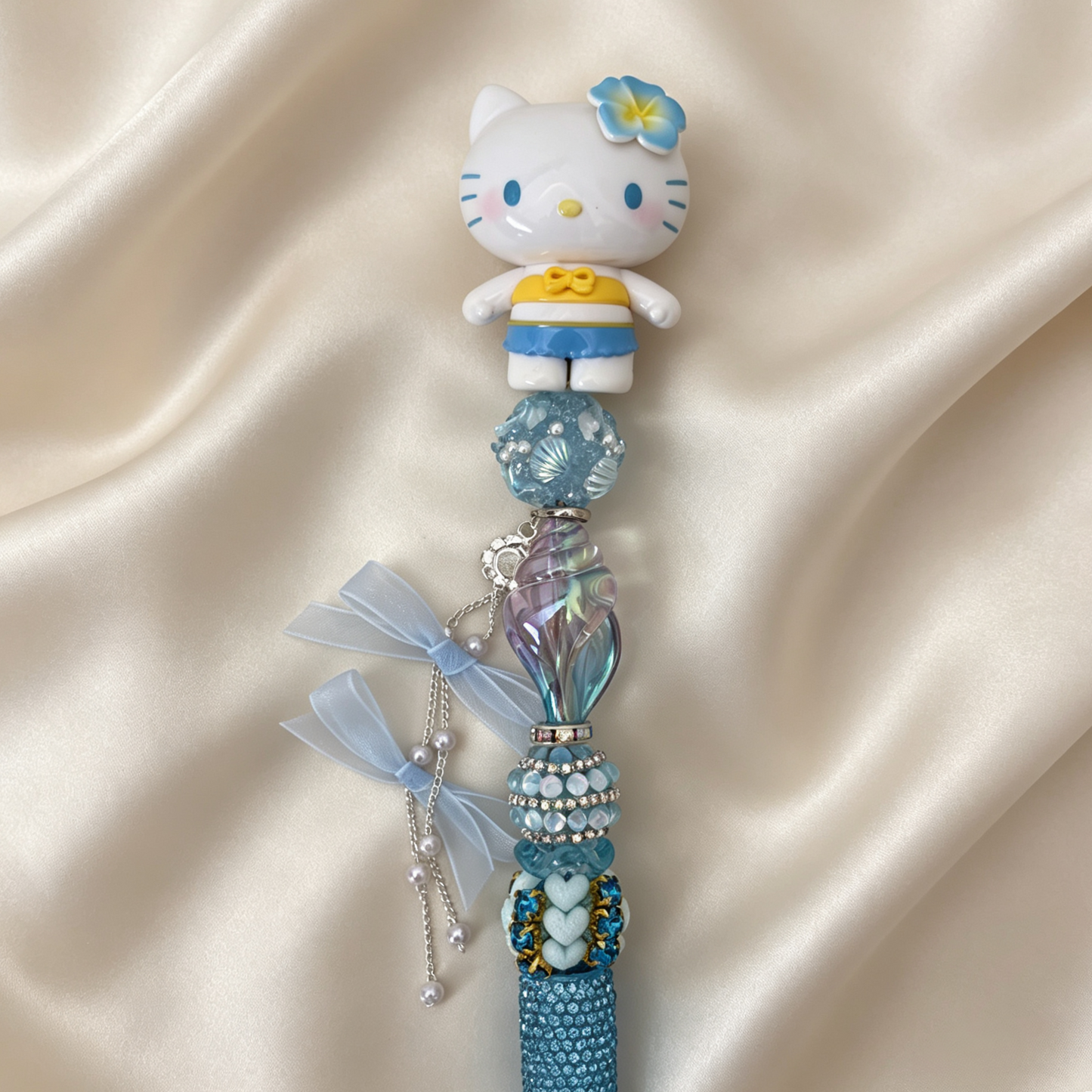 Ocean Vibe Seaside Beach Kitty Handmade Rhinestone Pen
