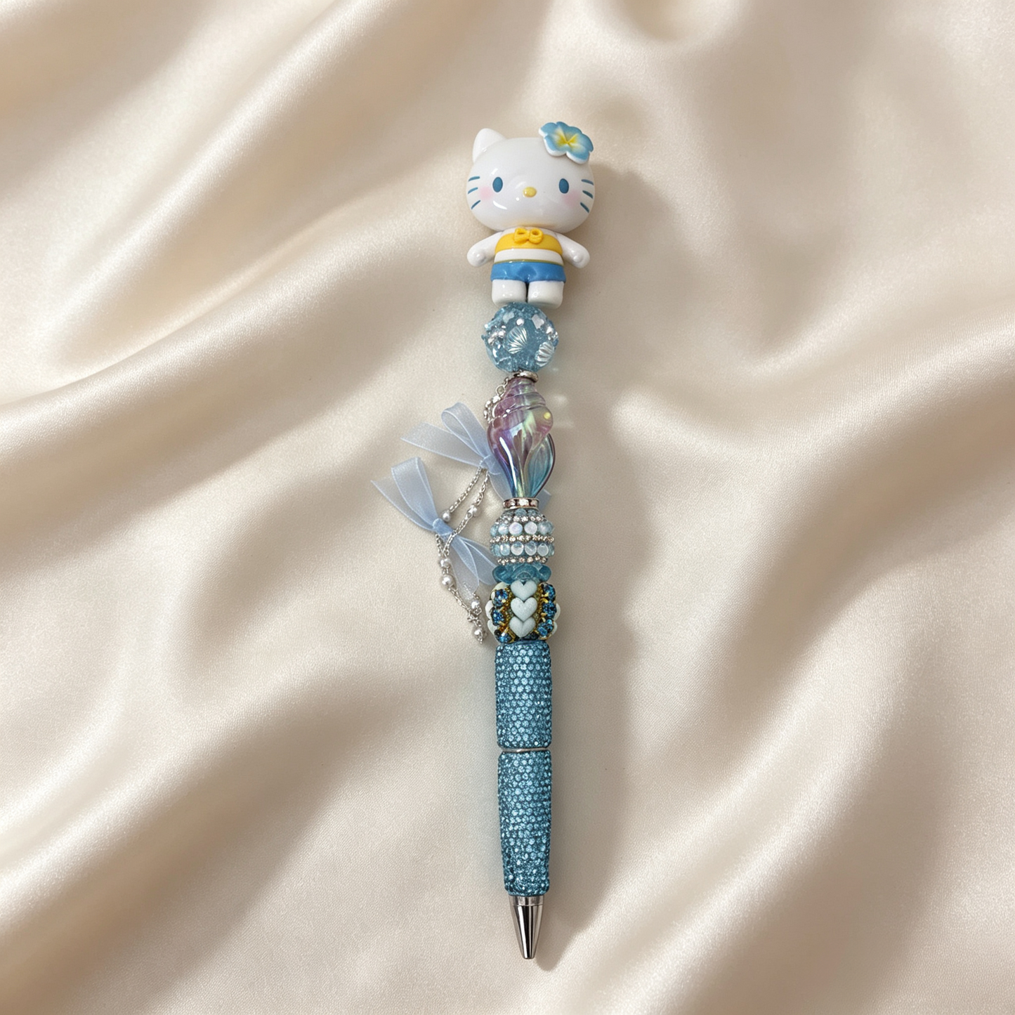 Ocean Vibe Seaside Beach Kitty Handmade Rhinestone Pen
