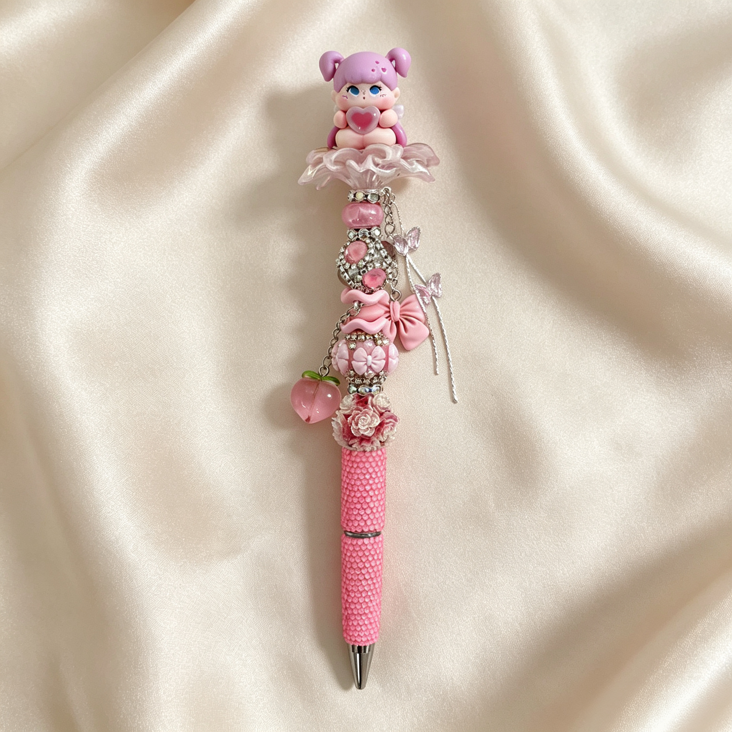 Pinky Cherub Doll Beaded Rhinestone Handmade Pen