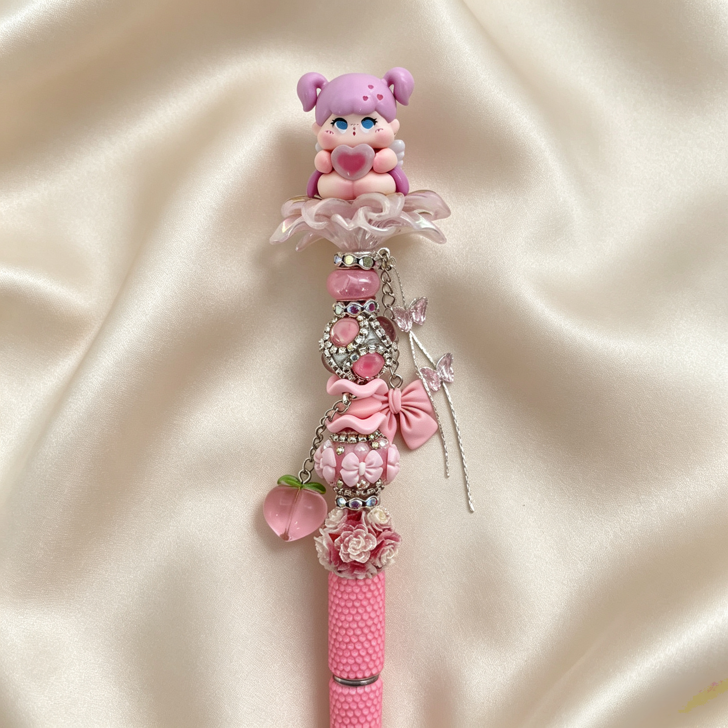 Pinky Cherub Doll Beaded Rhinestone Handmade Pen