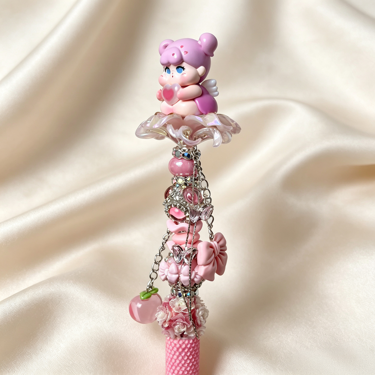 Pinky Cherub Doll Beaded Rhinestone Handmade Pen