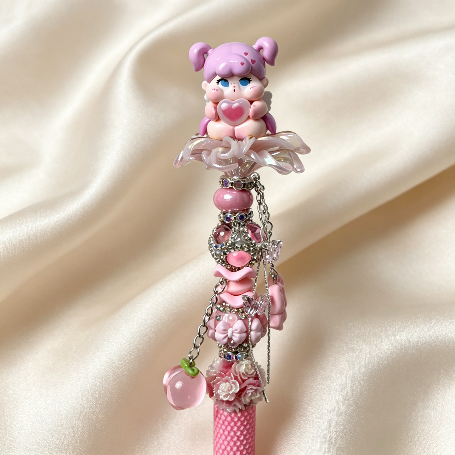 Pinky Cherub Doll Beaded Rhinestone Handmade Pen