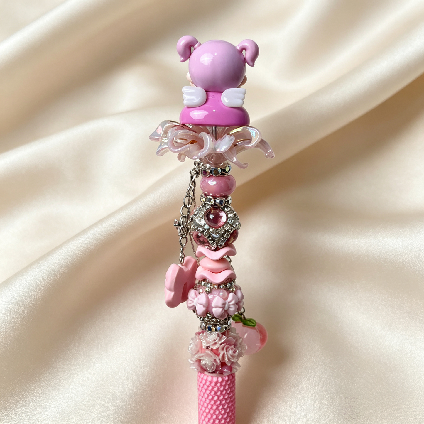 Pinky Cherub Doll Beaded Rhinestone Handmade Pen