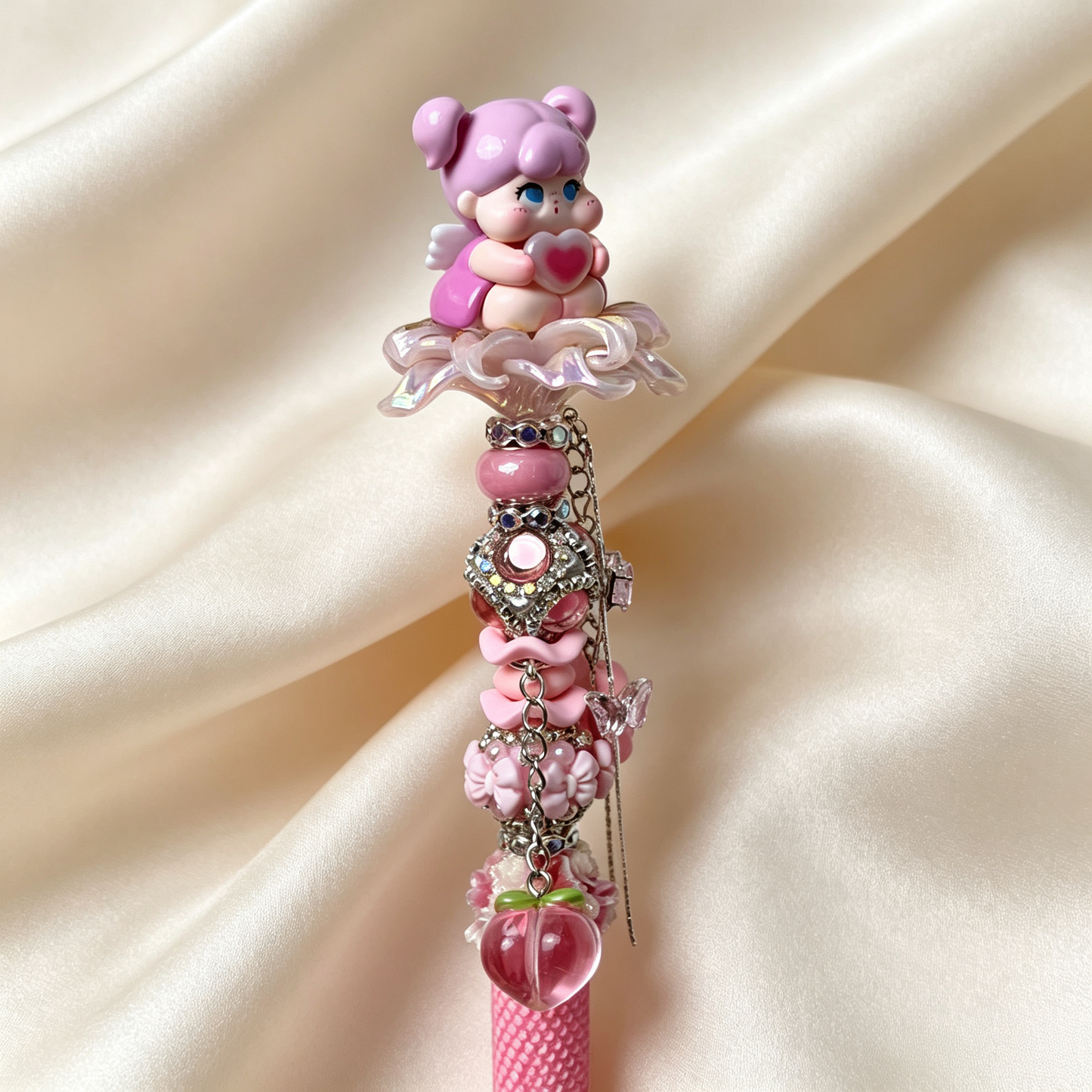 Pinky Cherub Doll Beaded Rhinestone Handmade Pen