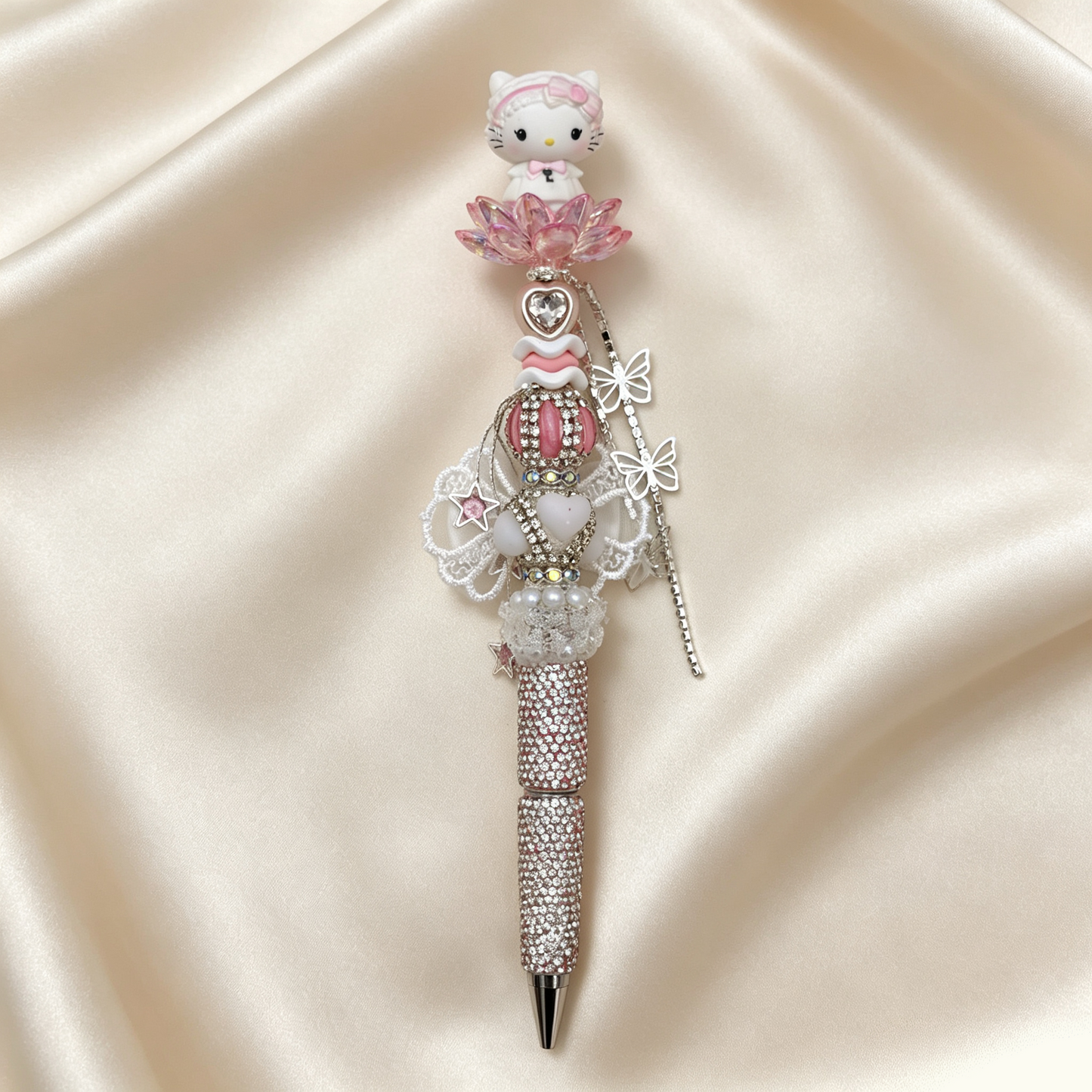 Romantic Pure Bridal‑Style Kitty Rhinestone Handmade Pen